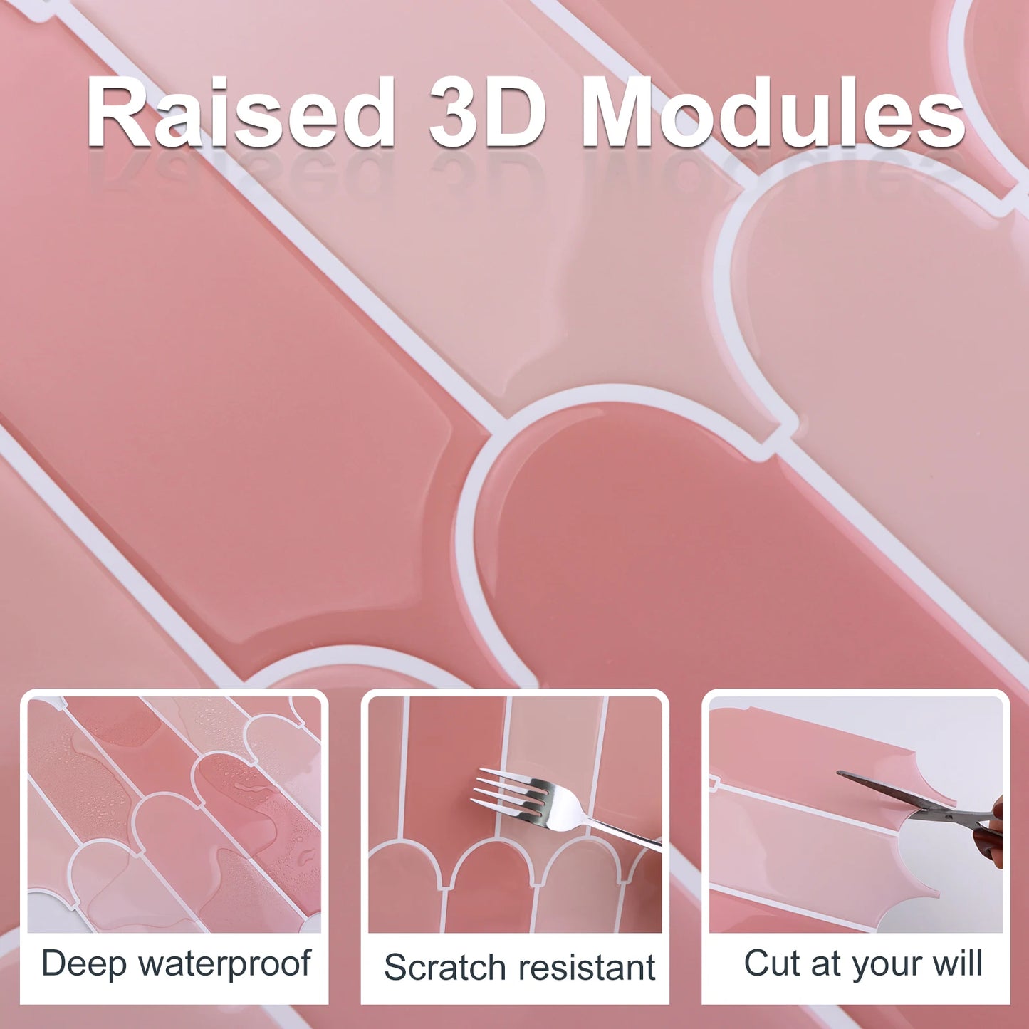 Premium Pink Peel and Stick Wallpaper Tiles - 3D Vinyl Design for Kitchen and Bathroom, Easy Installation, 10 Pack-2