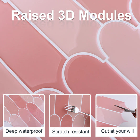 Premium Pink Peel and Stick Wallpaper Tiles - 3D Vinyl Design for Kitchen and Bathroom, Easy Installation, 10 Pack-2