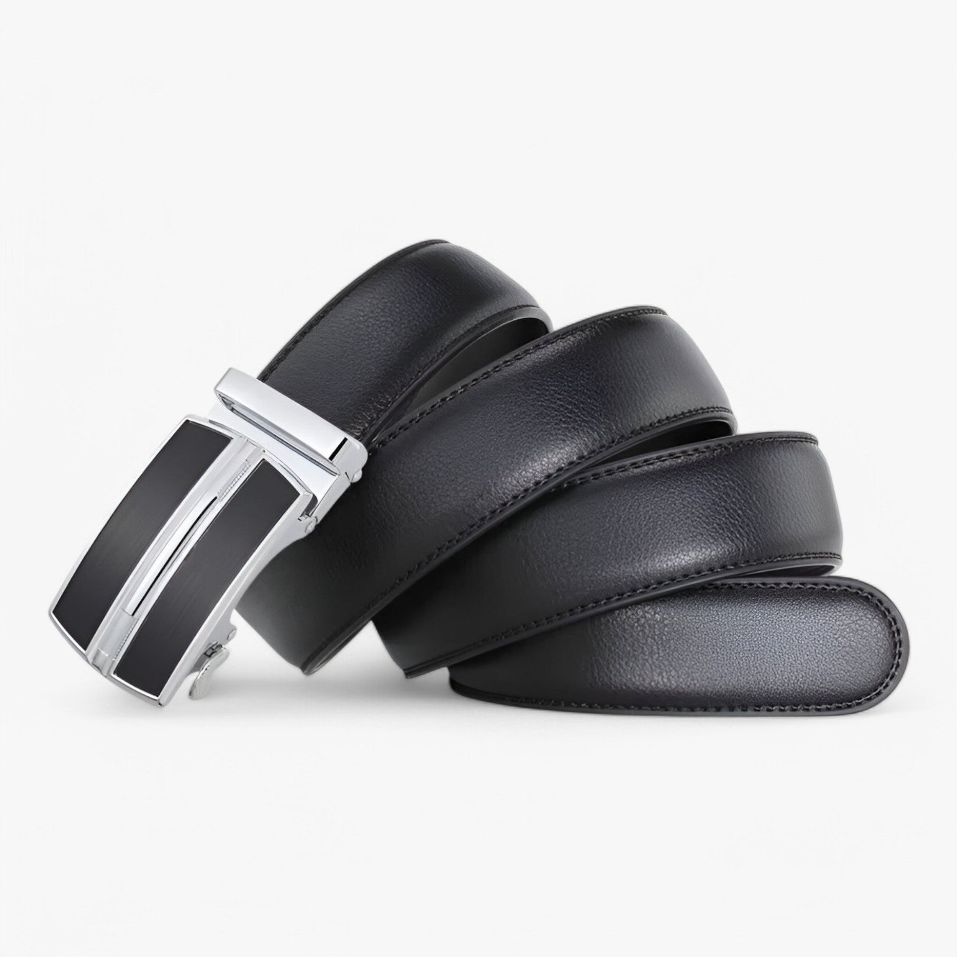 Men's Leather Belt - Elegant Black Automatic Loop Design for Business and Casual Wear-4