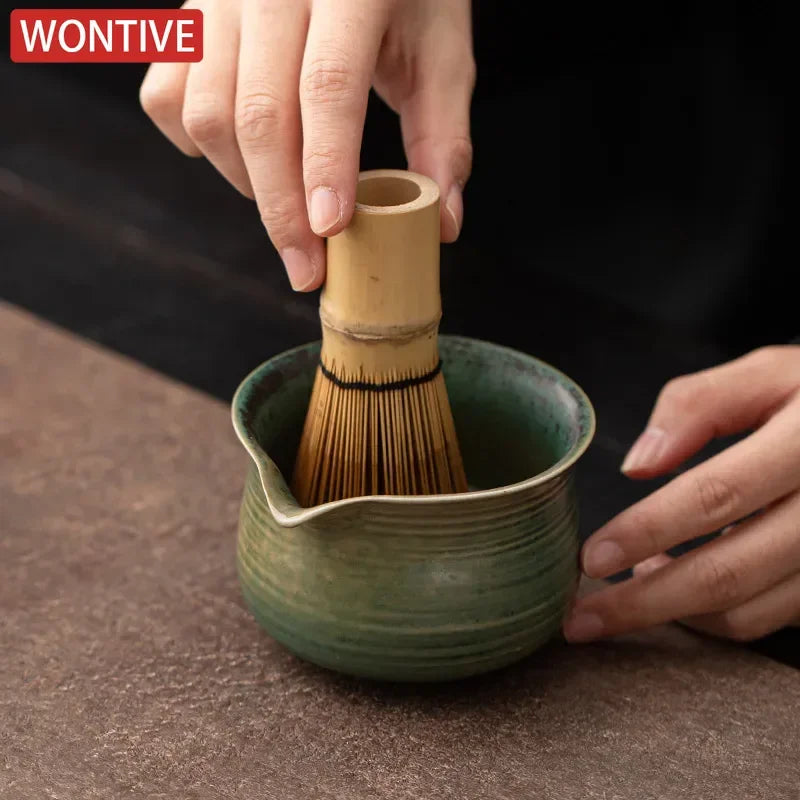 Handmade 4-Piece Matcha Set with Bowl, Whisk, Beater, and Holder – Traditional Tea Ceremony Tools-3