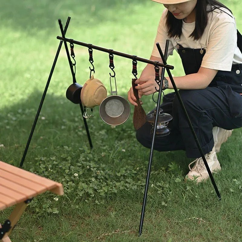 Portable Folding Tripod Camping Rack – Lightweight Aluminum Alloy Stand with Hooks for Cookware and Gear-5