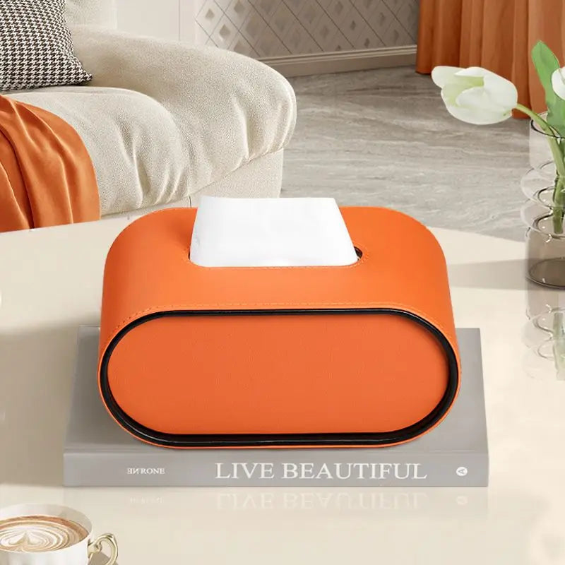 PU Leather Tissue Box with Storage Rack – Stylish Napkin Holder for Home and Office-2