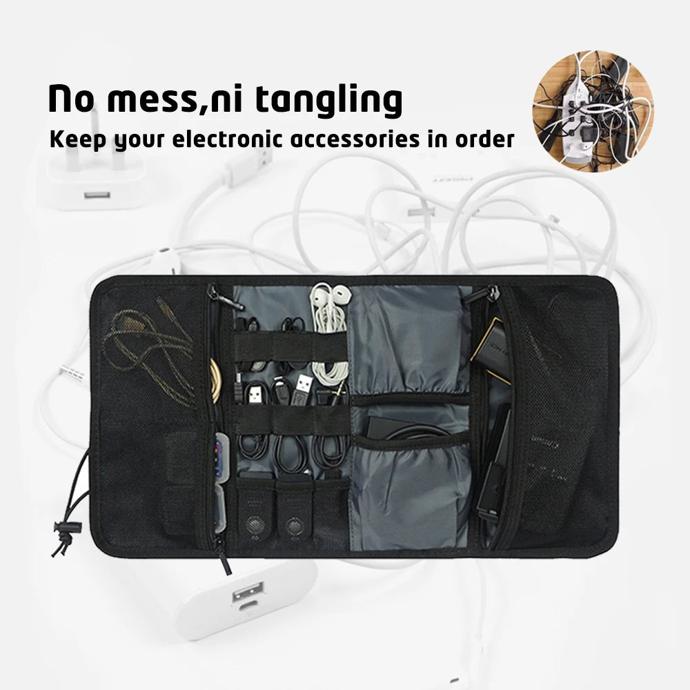 Travel Cable Organizer Pouch – Roll-Up Cord Organizer for USB Cables, Chargers, and Accessories, Water-Resistant Nylon-4