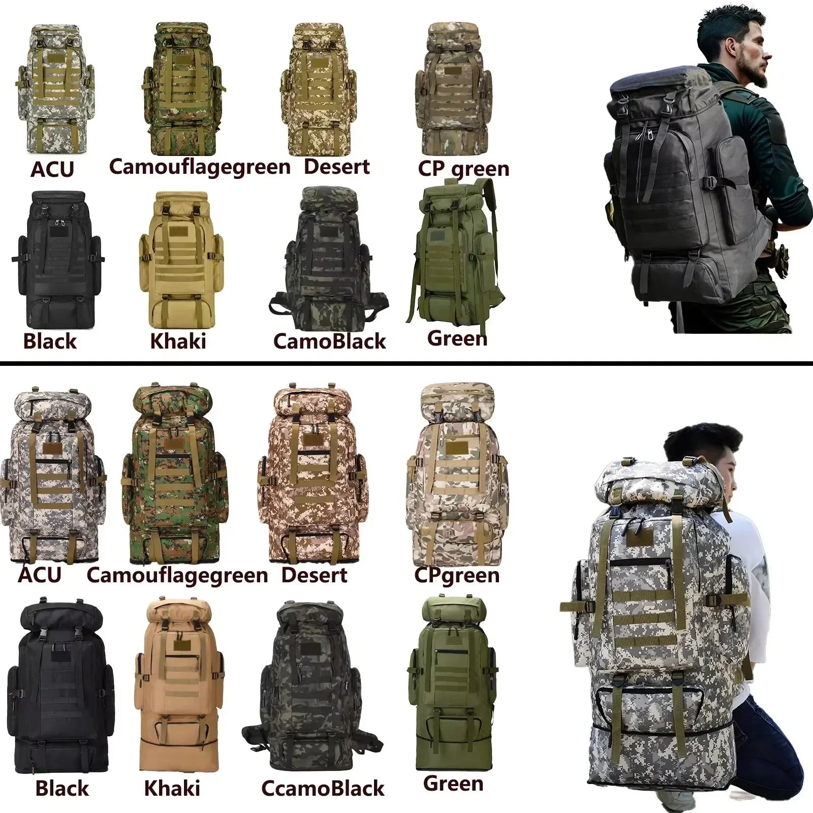 Large Tactical Travel Backpack, Expandable 80L-100L, Waterproof Hiking and Camping Bag with High-Strength Buckles and Heavy-Duty Zippers-3