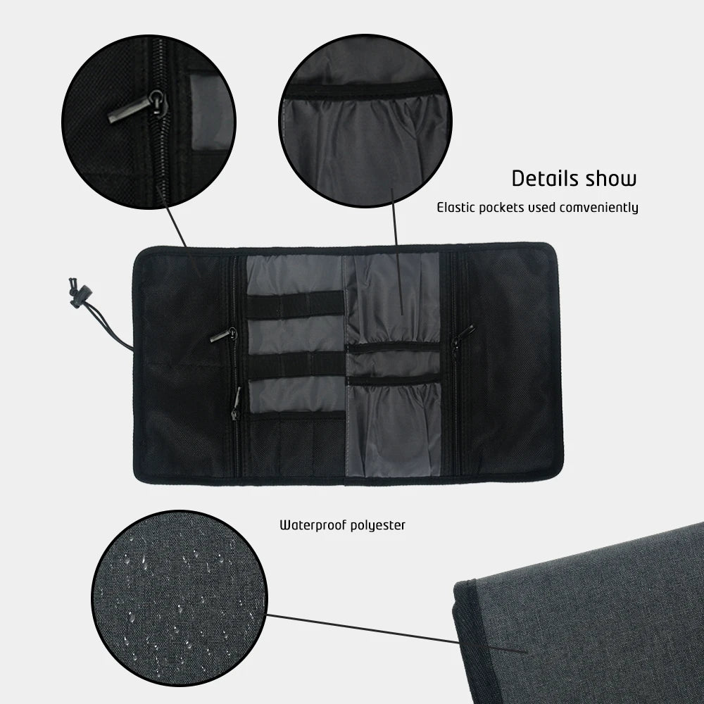 Travel Cable Organizer Pouch – Roll-Up Cord Organizer for USB Cables, Chargers, and Accessories, Water-Resistant Nylon-3