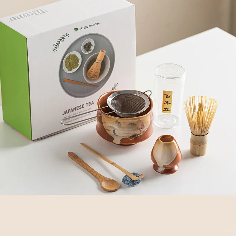 Variant image for Vintage 7-Piece Matcha Set with Ceramic Bowl, Chasen Whisk, and Bamboo Scoop for Traditional Tea Ceremony-2