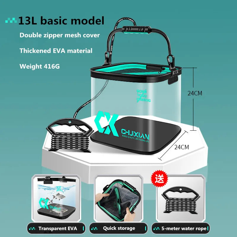 Variant image for 13L Portable Foldable Fishing Bucket – Waterproof Minnow and Live Bait Storage Tank with Adjustable Strap-1