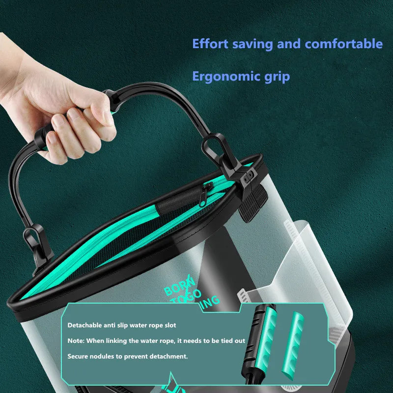 13L Portable Foldable Fishing Bucket – Waterproof Minnow and Live Bait Storage Tank with Adjustable Strap-4