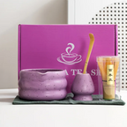 Traditional Japanese Matcha Whisk Set – Ceramic Bowl with Spout, Bamboo Whisk, Whisk Holder & Scoop