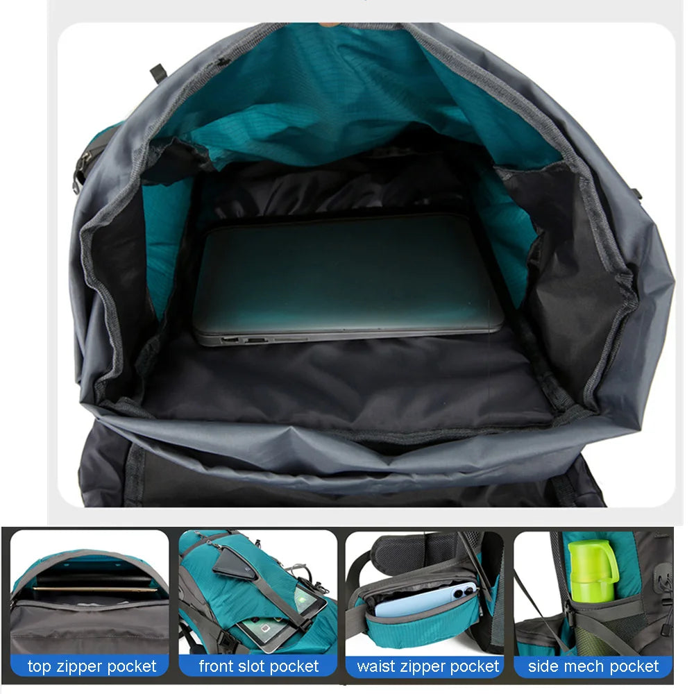 70L Waterproof Travel Backpack with Rain Cover – Durable Nylon Hiking Daypack for Men and Women-4