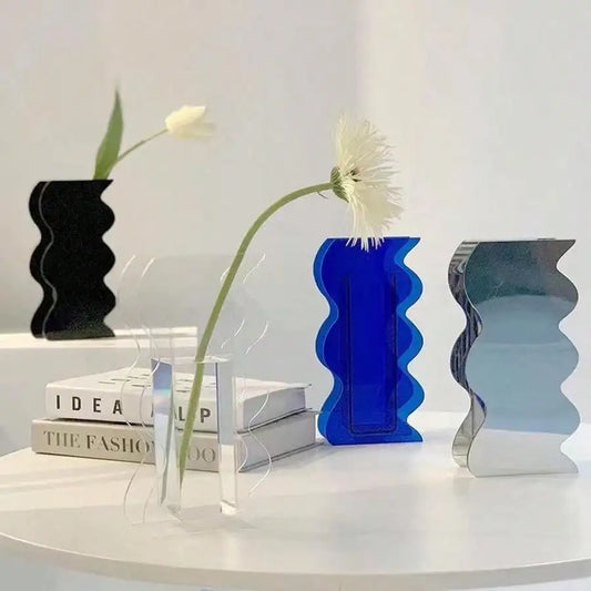 Abstract Wave Flower Vase - Modern Clear Acrylic Home Decor for Living Room, 12 Height, Perfect for Floral Arrangements-1