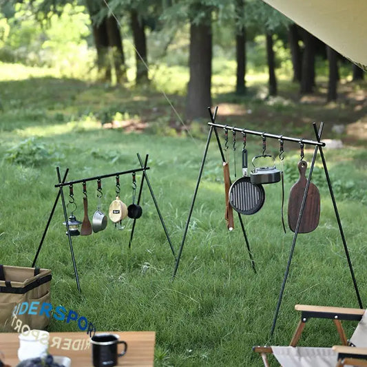 Portable Folding Tripod Camping Rack – Lightweight Aluminum Alloy Stand with Hooks for Cookware and Gear-1