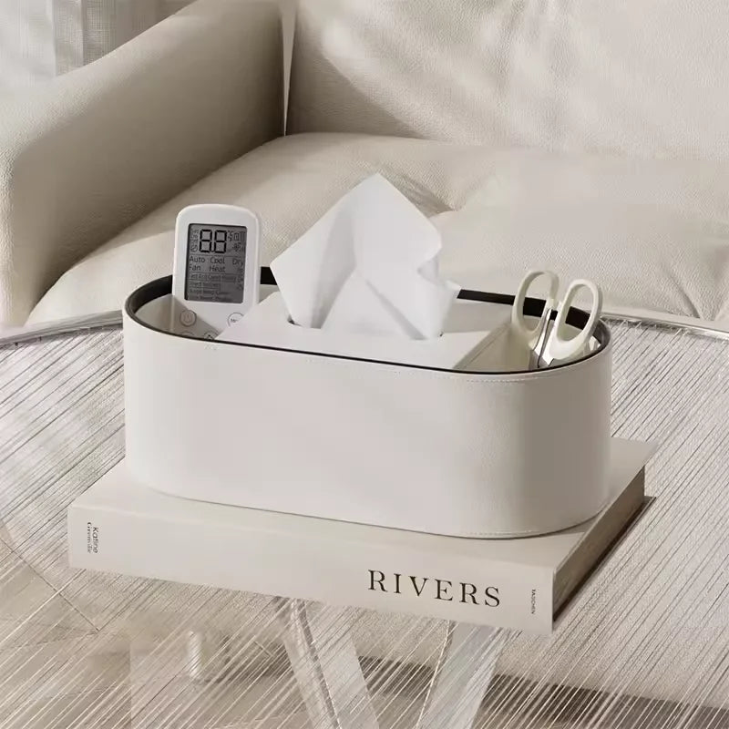 Variant image for PU Leather Tissue Box with Storage Rack – Stylish Napkin Holder for Home and Office-2