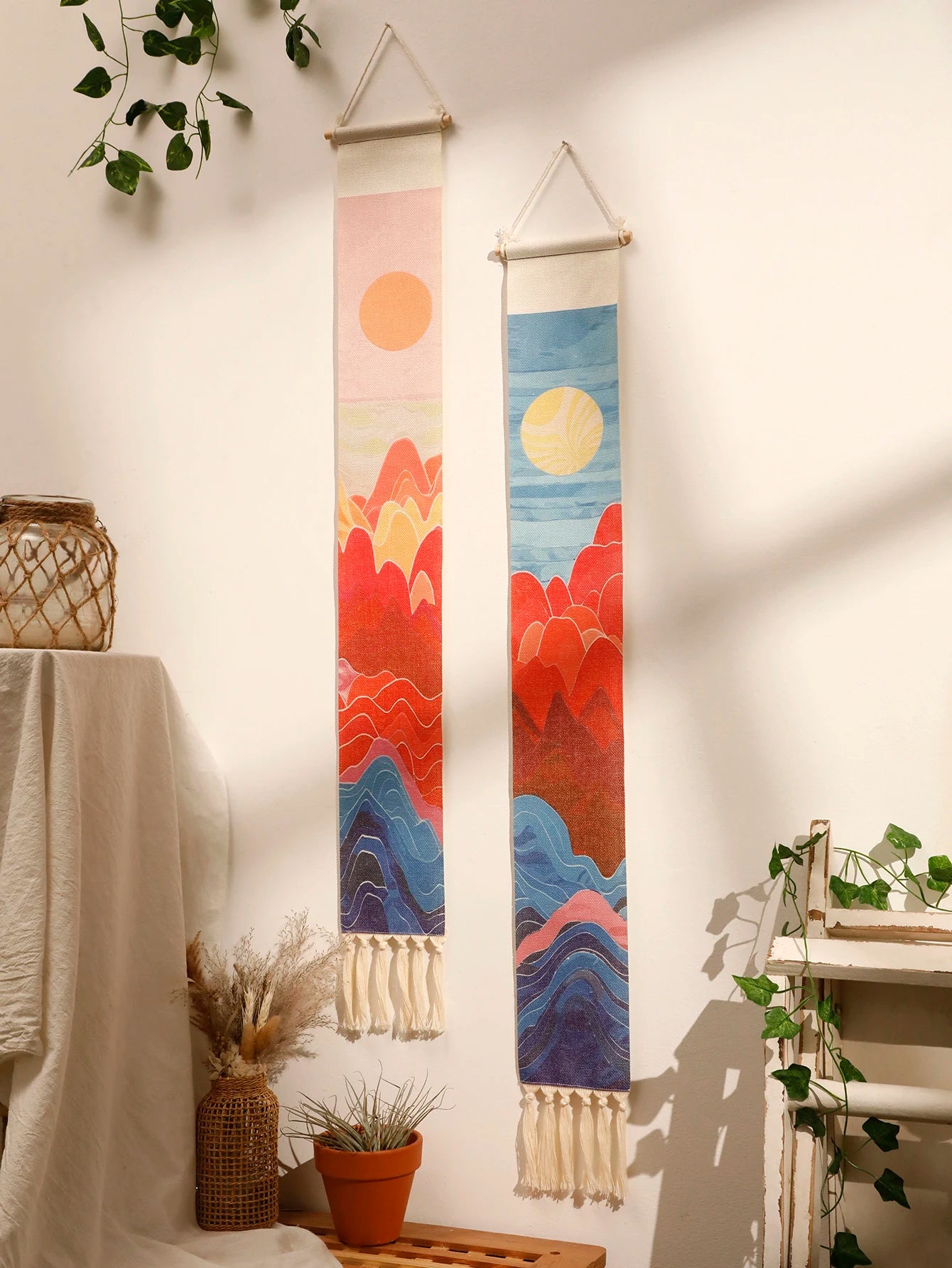 Variant image for Handmade Macrame Wall Tapestry – Boho Sunset and Sunrise Wall Art Decor for Living Room-1