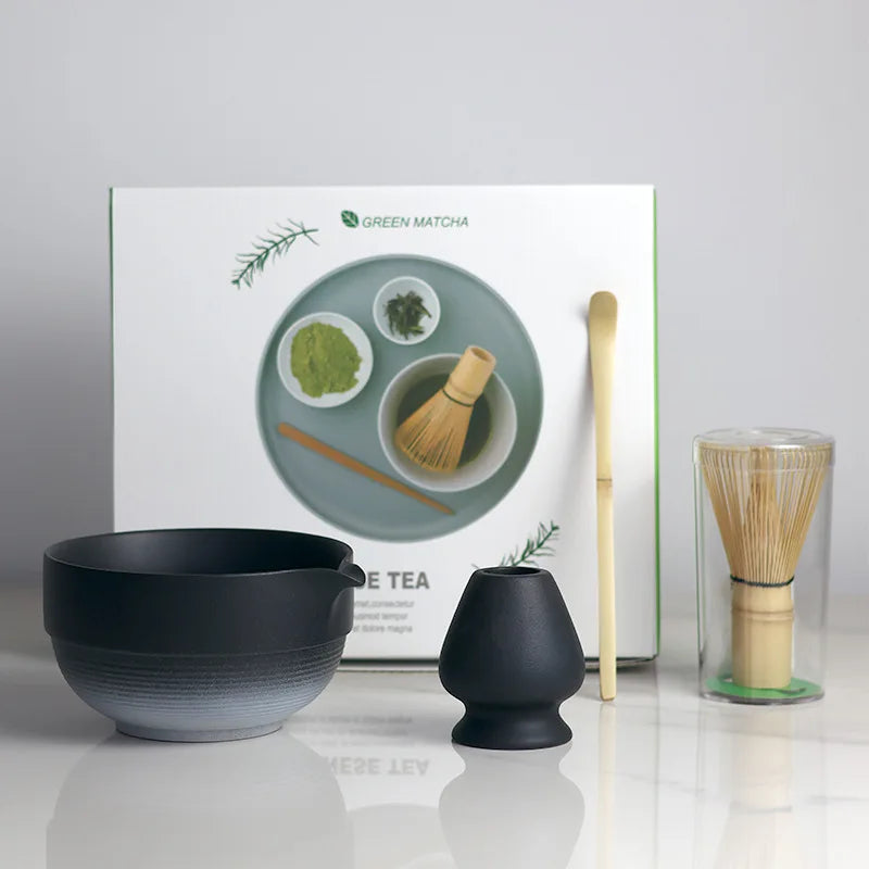 Japanese Ombre Matcha Bowl Set with Spout, Bamboo Whisk, and Scoop - Ceramic Tea Tools for Authentic Matcha Preparation-2