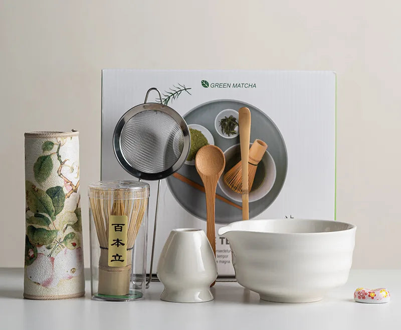 Variant image for Premium 8-Piece Matcha Tea Set with Ceramic Bowl, Bamboo Whisk, Frother, and Sakura Design for Authentic Ceremonies-5