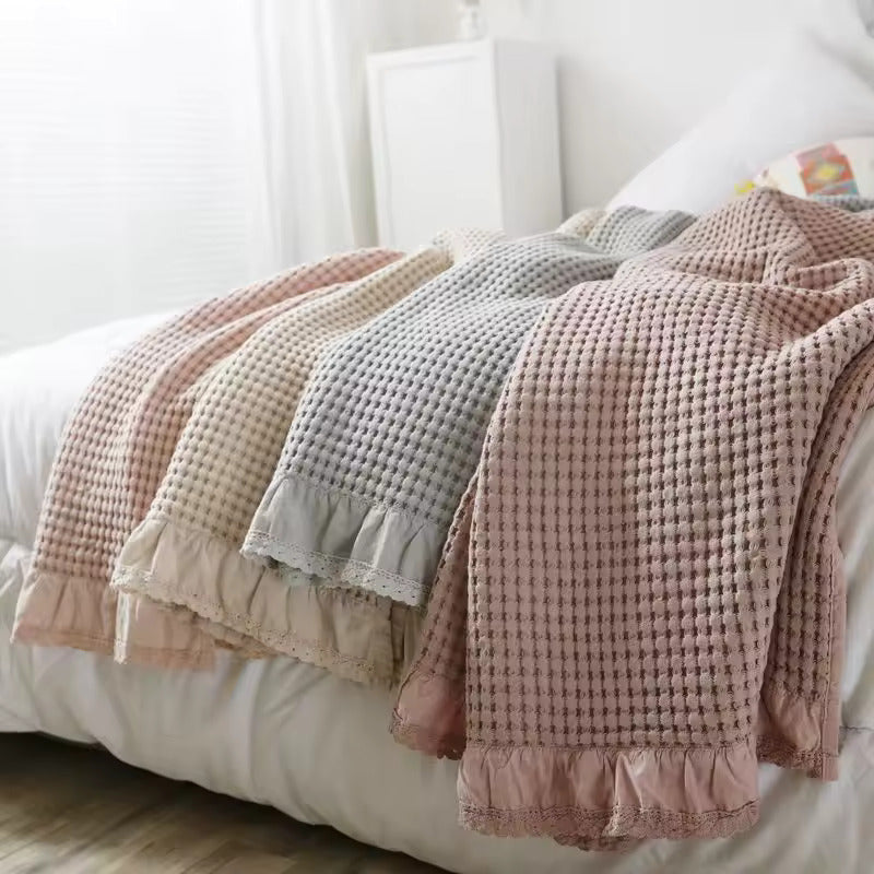 Soft Waffle Throw Blanket with Ruffled Edge