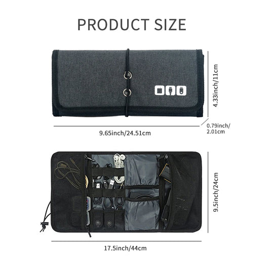 Travel Cable Organizer Pouch – Roll-Up Cord Organizer for USB Cables, Chargers, and Accessories, Water-Resistant Nylon-2