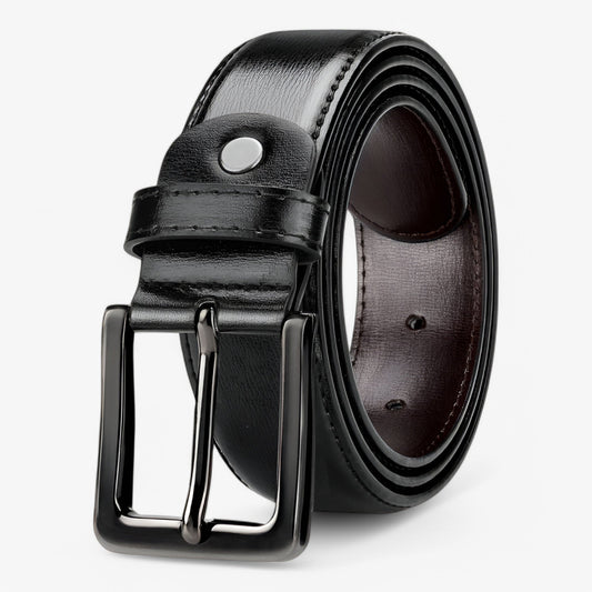 Elegant Black PU Leather Belt with 7 Adjustable Holes and Zinc Alloy Buckle for Professional Wear-1