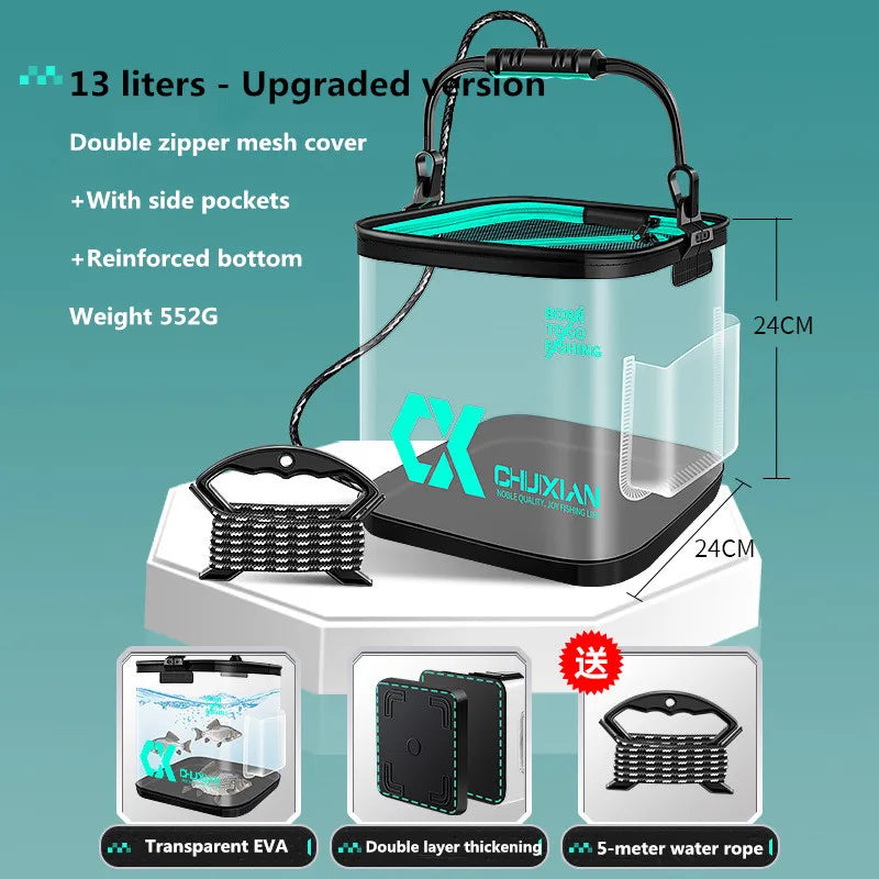 Variant image for 13L Portable Foldable Fishing Bucket – Waterproof Minnow and Live Bait Storage Tank with Adjustable Strap-3