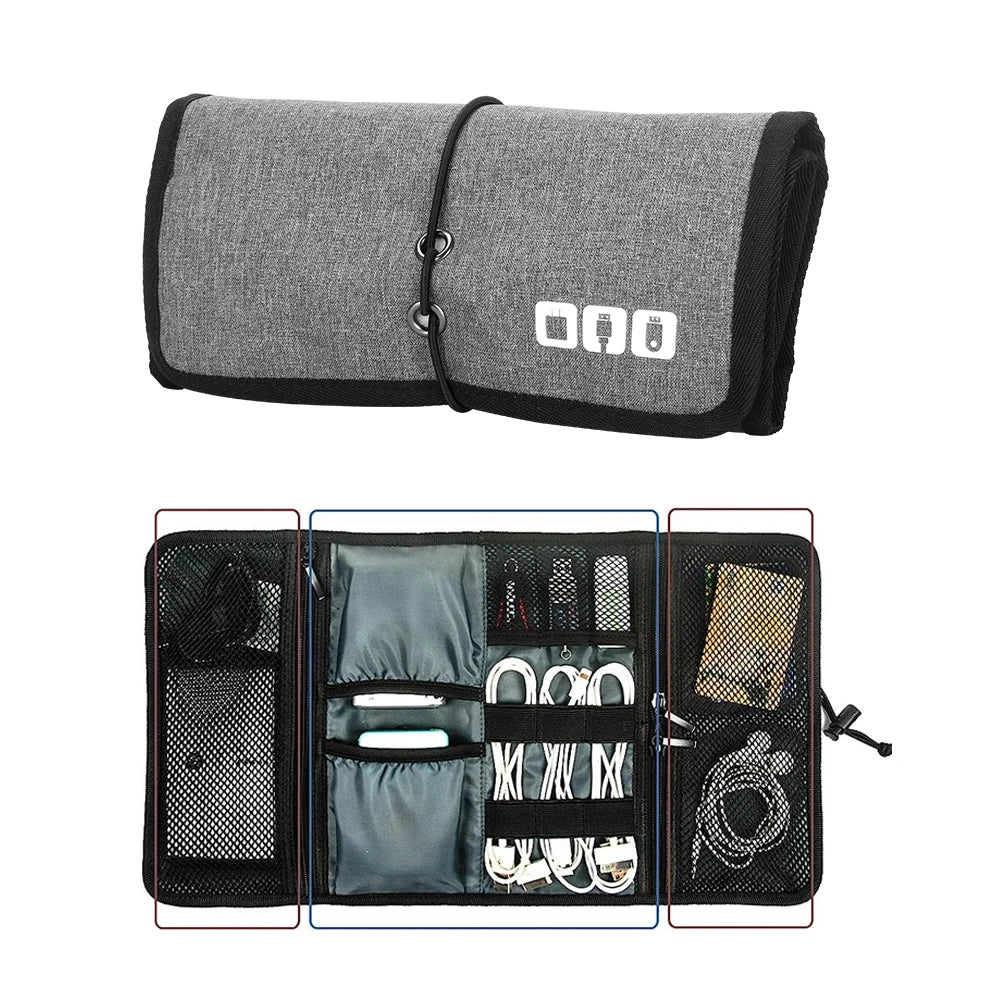Variant image for Travel Cable Organizer Pouch – Roll-Up Cord Organizer for USB Cables, Chargers, and Accessories, Water-Resistant Nylon-2