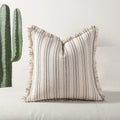 Scandinavian Stripe Textured Cushion Cover – 18x18 Inch Cotton-Polyester Blend with Fringe for Sofa and Couch 0