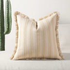 Scandinavian Stripe Textured Cushion Cover – 18x18 Inch Cotton-Polyester Blend with Fringe for Sofa and Couch 3