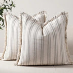 Scandinavian Stripe Textured Cushion Cover – 18x18 Inch Cotton-Polyester Blend with Fringe for Sofa and Couch 7