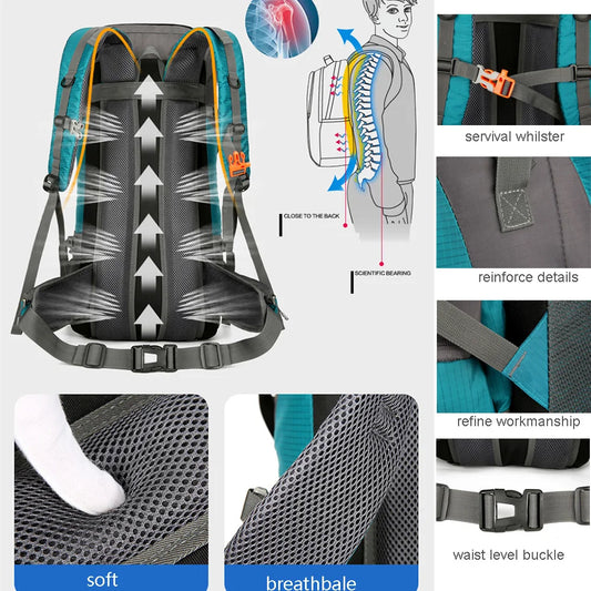 70L Waterproof Travel Backpack with Rain Cover – Durable Nylon Hiking Daypack for Men and Women-2