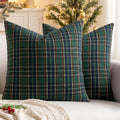 Scottish tartan plaid throw pillow covers in festive red and green, perfect for Christmas decor. Each cover measures 18x18 inches, crafted from 0