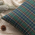 Scottish tartan plaid throw pillow covers in festive red and green, perfect for Christmas decor. Each cover measures 18x18 inches, crafted from 1
