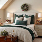 Scottish tartan plaid throw pillow covers in festive red and green, perfect for Christmas decor. Each cover measures 18x18 inches, crafted from 3