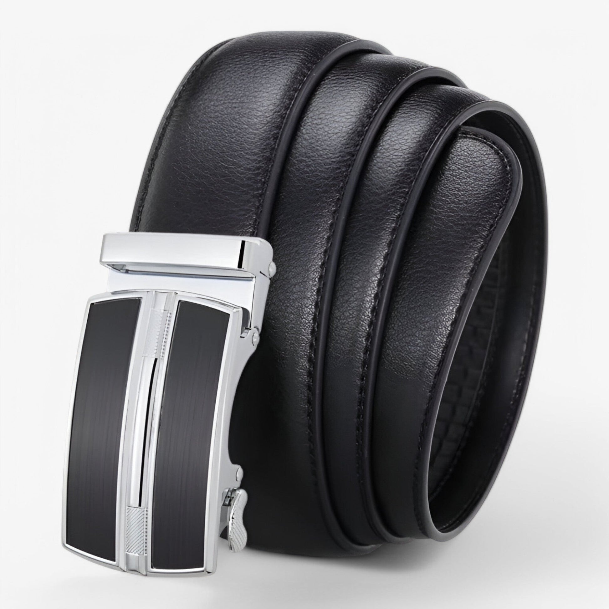 Men's Leather Belt - Elegant Black Automatic Loop Design for Business and Casual Wear-3