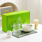 7-Piece Matcha Tea Set with Ceramic Bowl, Glass Cup, Bamboo Whisk, and Gift Box for Home Use-1