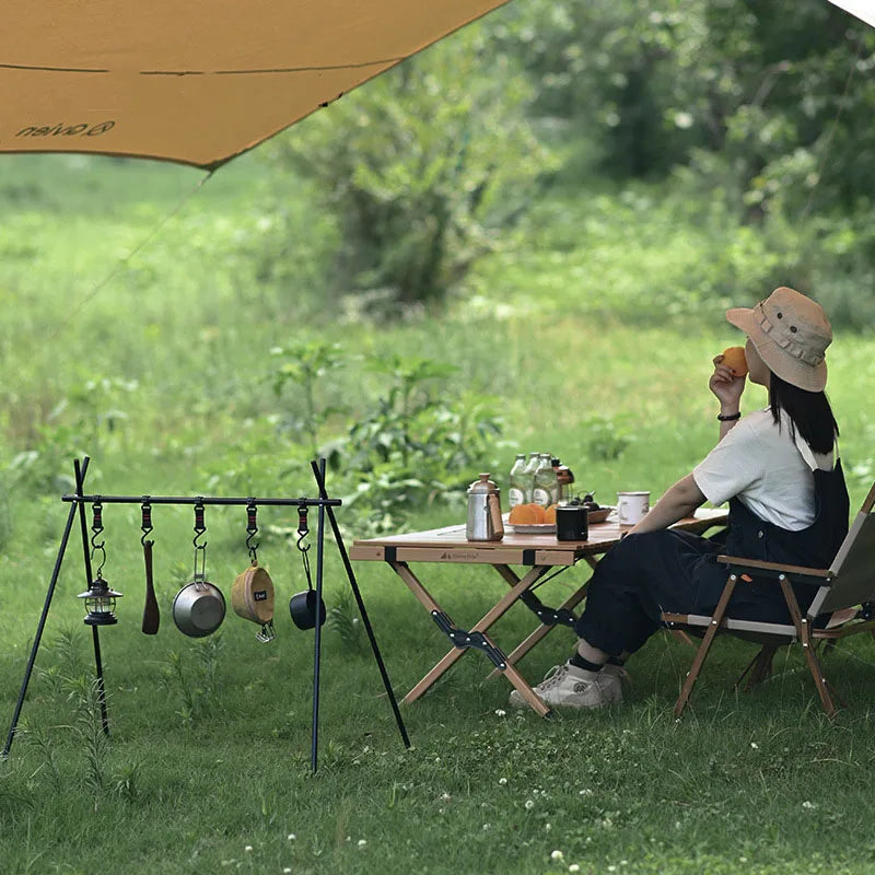 Portable Folding Tripod Camping Rack – Lightweight Aluminum Alloy Stand with Hooks for Cookware and Gear-3