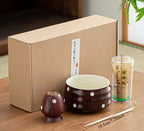 Variant image for Elegant Ceramic Matcha Teaware Set with Whisk and Spoon – Dark Red with Cherry Blossom Design for Authentic Japanese Tea Experience-2