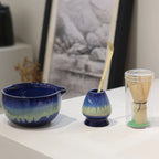 2025 Glaze Gradient Matcha Tea Set – 4-Piece Ceramic Bowl with Bamboo Whisk and Scoop-3