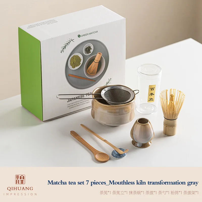 Variant image for Vintage 7-Piece Matcha Set with Ceramic Bowl, Chasen Whisk, and Bamboo Scoop for Traditional Tea Ceremony-3