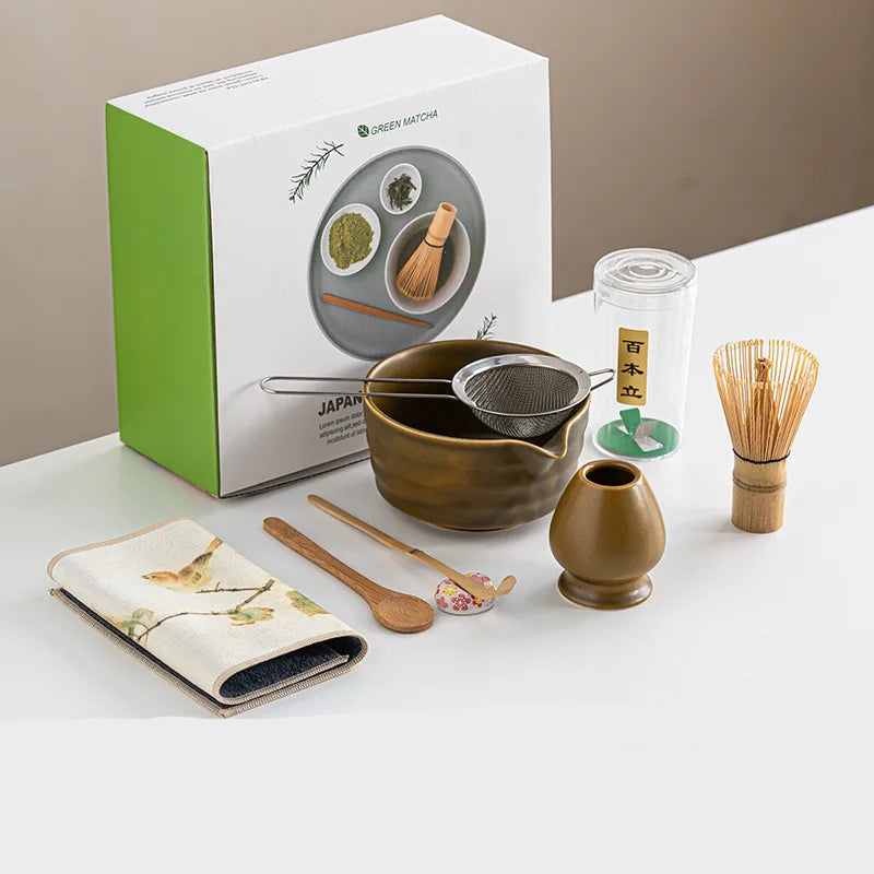 Variant image for 8-Piece Matcha Set with Bamboo Whisk and Glazed Ceramic Bowl for Authentic Japanese Tea Experience-1