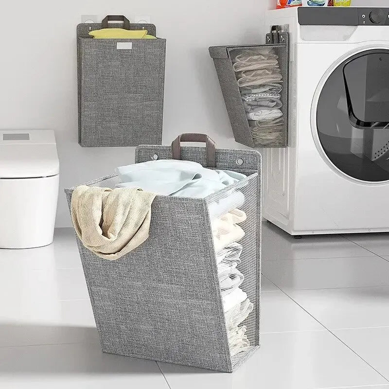 Foldable Adhesive Laundry Basket – Multifunctional Wall Hanging Organizer for Clothes and More-3