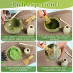 Elegant 5-Piece Matcha Set with Ceramic Bowl, Bamboo Whisk, Holder, and Scoop – Perfect Matcha Making Kit for Tea Lovers-3