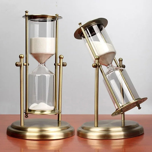 Elegant Hourglass Timer with Rotating Crown – Decorative Sand Timer for Home and Office, 15-Minute Duration, Glass and Metal-2