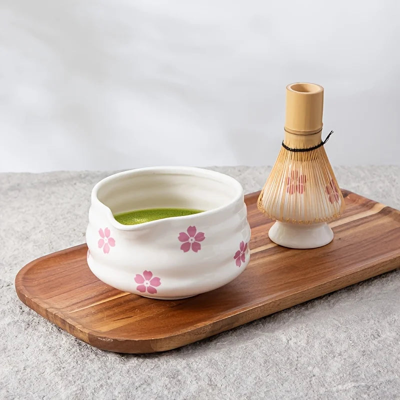 5-Piece Elegant Cherry Blossom Matcha Tea Set – Japanese Ceramic Bowl Set with Whisk for Perfect Matcha Preparation-4