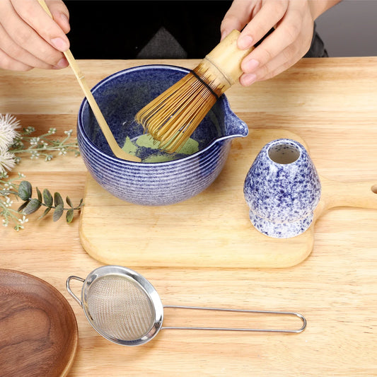 Deluxe Matcha Set Featuring Stainless Steel Sieve and Bamboo Accessories