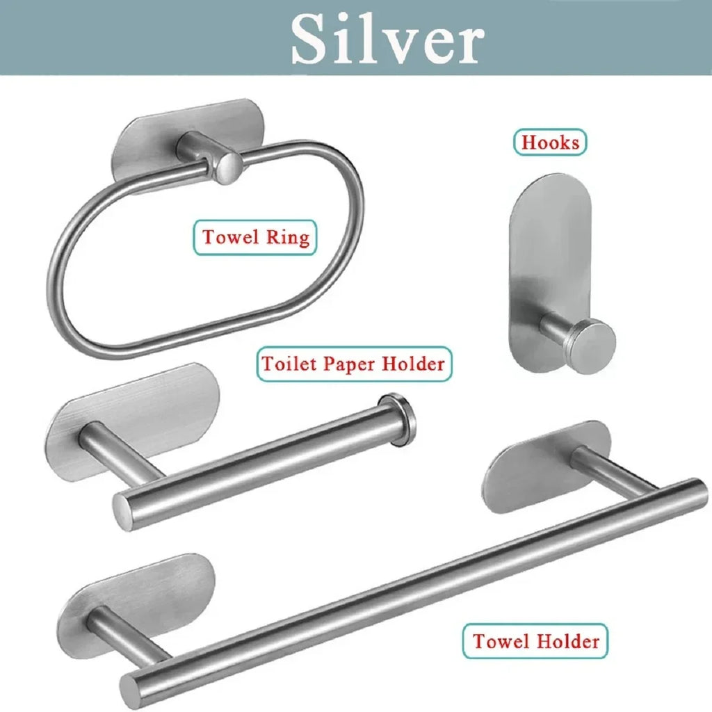 Self-Adhesive Stainless Steel Towel Holder Set – 4-Piece Organizer 3