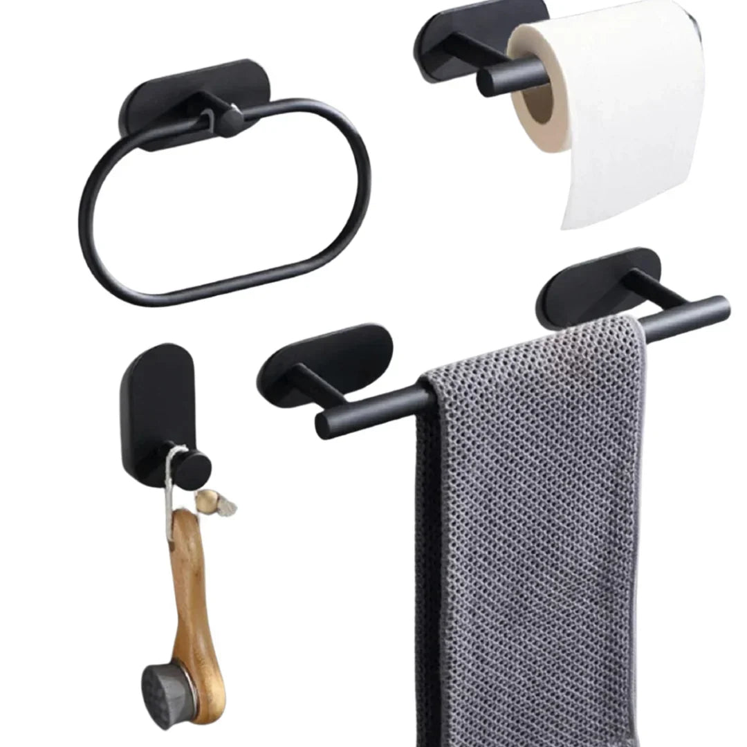 Self-Adhesive Stainless Steel Towel Holder Set – 4-Piece Organizer 5