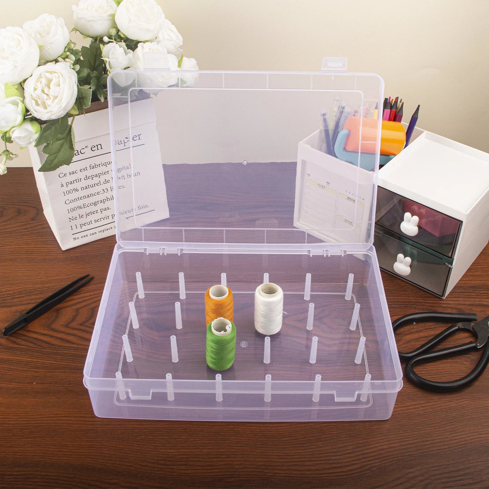 Sewing box organizer – Durable plastic – 24-slot design – White sewing storage for threads and accessories 0