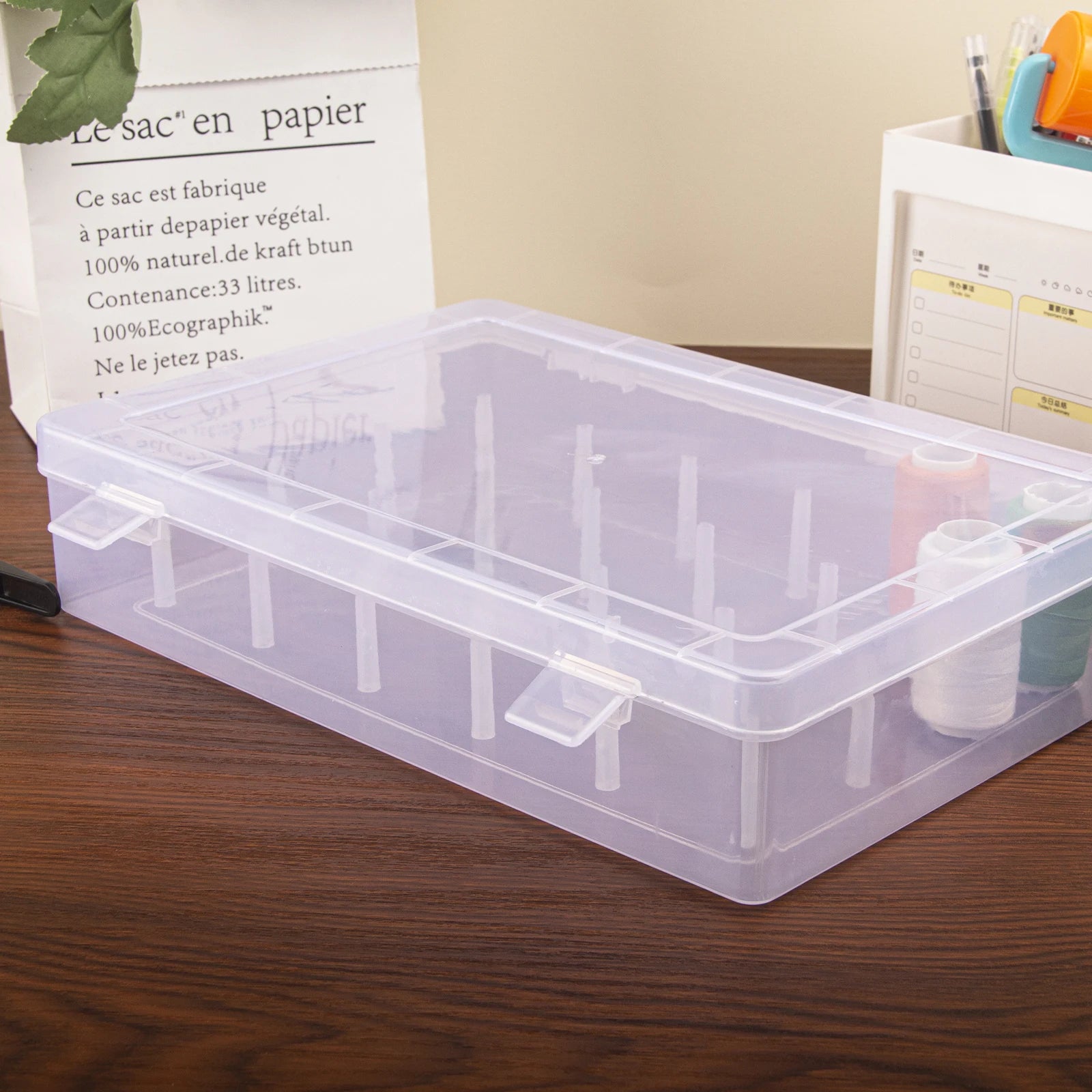 Sewing box organizer – Durable plastic – 24-slot design – White sewing storage for threads and accessories 4