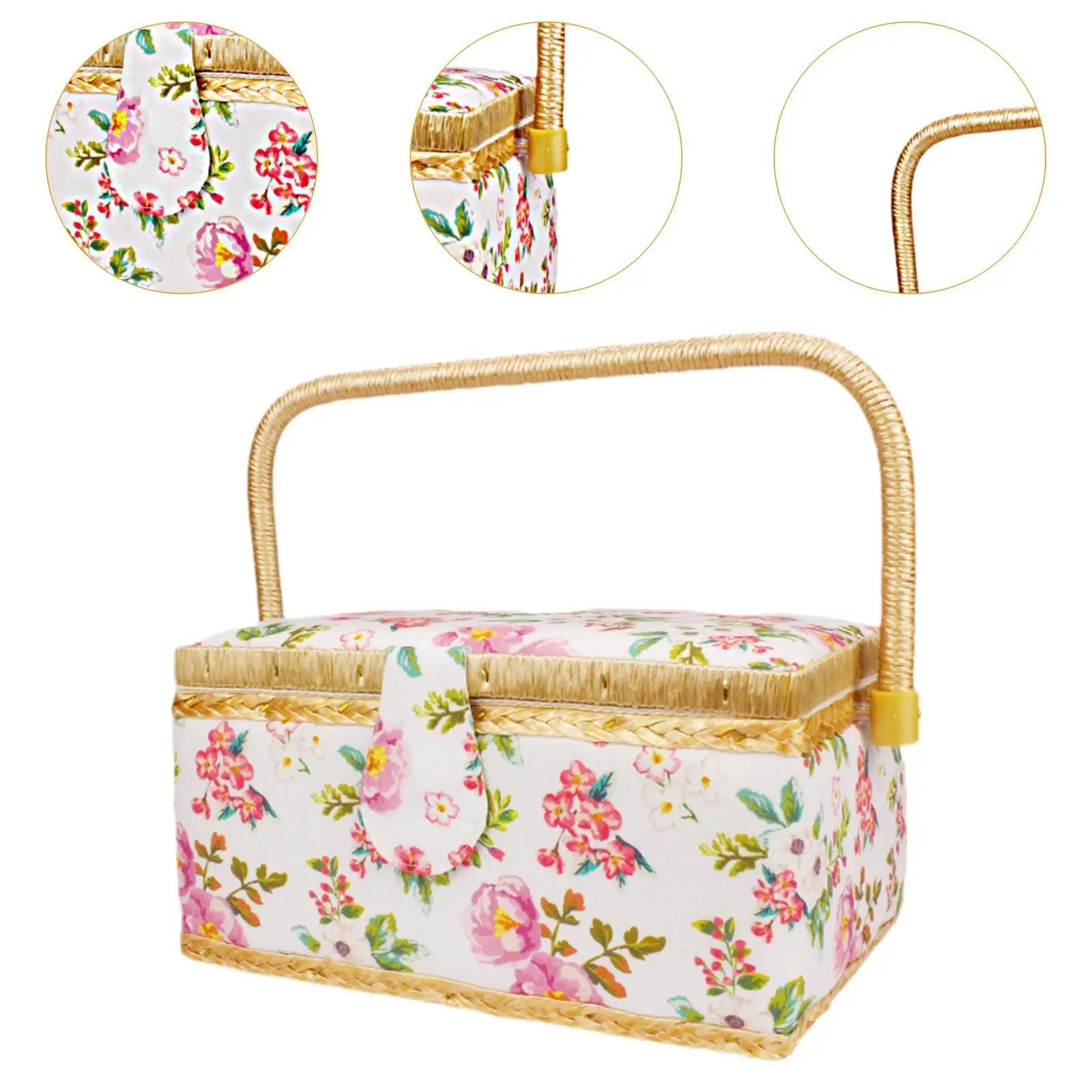 Sewing thread storage case – Durable cloth – Floral print design – Portable organizer for crafting – 9.4 x 6.9 x 5.1 in 4