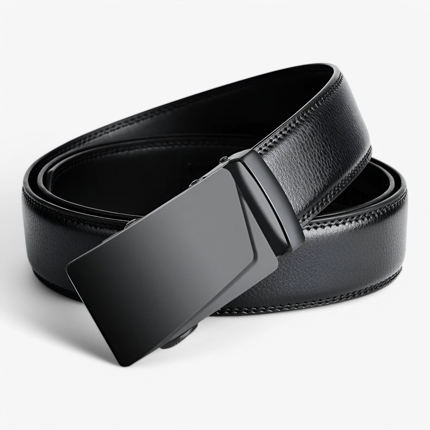 Men's Adjustable Leather Belt with Automatic Buckle – Versatile Black Belt for Casual and Formal Wear-2